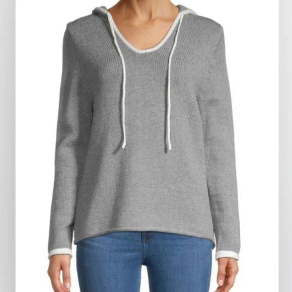 Joan Vass Long Sleeve Viscose Blend Pullover Hoodie Knit Sweater Top - Picture 3 of 10